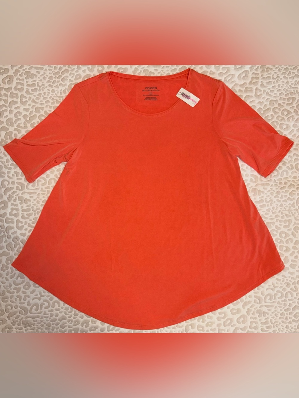 Chico's Coral-Summer Scoop Neck Long Sleeve Top. Size 1